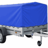 Auto Anhänger 230×125 Garden Trailer 230 KIPP Unitrailer 750 kg mit Stützrad, blauer Hochplane und Hochspriegel