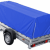 Auto Anhänger 230×125 Garden Trailer 230 KIPP Unitrailer 750 kg mit Stützrad, blauer Hochplane und Hochspriegel
